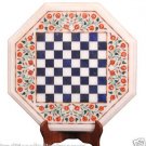 15" White Marble Coffee Chess Table Top Hakik Inlay Work Marquetry Handicraft
