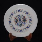 8" White Marble Plate Pietra Dura Lapis Handmade Paua shell Inlaid Floral Decor