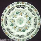 15" White Marble Plate Pietra Dura Filigree Handmade Semi Precious Marquetry Art 15" White Marble Plate Pietra Dura Filigree Handmade Semi Precious Marquetry Art