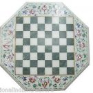 24" White Marble Top Coffee Table Pietra Dura Chess Design Handmade Home Decor 24" White Marble Top Coffee Table Pietra Dura Chess Design Handmade Home Decor