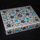 White Marble Jewelry Box Turquoise Lapis Mother of Pearl Inlaid Home Decor Gifts