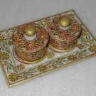 9" Marble Jaipur Hand Painted Gold Handmade Bowl Tray Set For Dry Fruit Decor 9" Marble Jaipur Hand Painted Gold Handmade Bowl Tray Set For Dry Fruit Decor