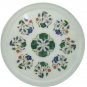 12" White Marble Plate Pietra Dura Malachite Handmade Semi Precious Stone Inlaid