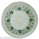 12" White Marble Plate Pietra Dura Malachite Handmade Semi Precious Gifts