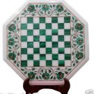 16" White Marble Coffee Chess Table Top Malachite Inlay Marquetry Garden Decor
