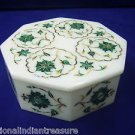 6"x6"x2" White Octagon Marble Jewelry Box Trinket Malachite Pietra Dura Decor