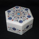 Marble Octagon Lapis Lazuli Floral Art Jewelry Box Inlaid Trinket Handmade Decor Marble Octagon Lapis Lazuli Floral Art Jewelry Box Inlaid Trinket Handmade Decor