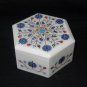 Marble Octagon Lapis Lazuli Floral Art Jewelry Box Inlaid Trinket Handmade Decor