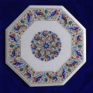 18" Marble Table Top Original Stone Peacock Inlay Pietra Dura Birds Peacocks Art