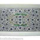 12"x18" Decorative White Marble Tray Pietra Dura Lapis Lazuli Real Handmade Art