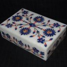 Marble Jewelry Box Trinket Pietra Dura Lapis Floral Inlaid Decorative Gifts Art