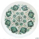 12" White Marble Plate Pietra Dura Malachite Handmade Home Decor Gifts Arts