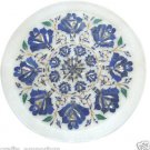12" White Marble Plate Pietra Dura Lapis Lazuli Handmade Home Decor Gifts Arts