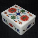 Marble Marquetry Trinket Jewelry Box Lapis Inlay Red Coral Home Decor Gifts Art