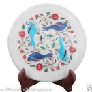 7"x 7" Marble Serving Dish Plate Birds Inlay Mosaic Pietradure Ktichen Art Decor