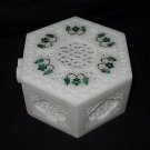 Marble Mosaic Malachite Jewelry Box Fine Trinket Pietra Dura Inlay Decor Gifts
