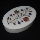 Marble Jewelry Box Marquetry Oval Pietra Dura Hakik Handmade Inlaid Gifts Art