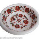 White Marble Dry Fruit Bowl  Carnelian Inlay Pietradure Art Kitichen Decor Gifts