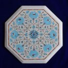 13" Marble Coffee Table Top Marble Turquoise Marquetry Pietra Dura Decor Art