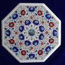 21" White Marble Semi Precious Floral Coffee Table Top Inlay Mosaic Decor Art