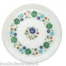 8" White Marble Plate Pietra Dura Malachite Inaly Handmade Home Decor Gifts