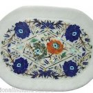 11"x16" White Marble Plate Pietra Dura Lapis Lazuli Paua Shell Handmade Gifts 11"x16" White Marble Plate Pietra Dura Lapis Lazuli Paua Shell Handmade Gifts
