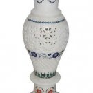 White Marble Flower Pot Jar Real Gemtone Mosaic Floral Inlay Marquetry Art Gifts