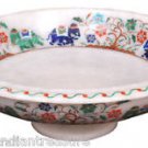 10" White Marble Dry Fruit Bowl Hakik Floral Inlay Malachite Elephant Decorative