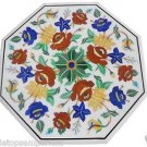 Size 23"x23" Marble Side Coffee Table Top Semi Precious Gems Inlay Patio Decor