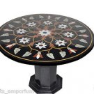 29" Black Marble Table Top Side Table Marquetry Handmade Corner Table With Stand 29" Black Marble Table Top Side Table Marquetry Handmade Corner Table With Stand