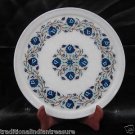 12" White Marble Plate Decorative Lapis Lazuli Pietra Dura Handmade Best Gifts