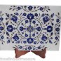White Marble Serving Dish Plate Real Lapis Stone Marquetry Floral Art Deco Gifts