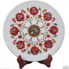 12"x 12" Marble Serving Tray Plate Rare Coral Inlay Mosaic Marquetry Table Decor
