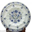 15" White Marble Plate Pietra Dura Peacock Lapis Lazuli Filigree Plate Handmade