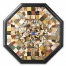 24" Black Marble Marquetry Inlaid Dining Coffee Table Top Home Decor Gifts New