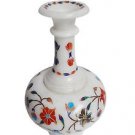 White Marble Flower Vase Pot Rare Inlay Gems Mosaic Floral Art Table Decor Gifts