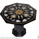23" Black Marble Top Accent Table Top Handmade Marquetry Buds Arts With Stand