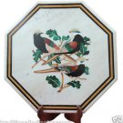 18" Exclusive White Marble Marquetry Table Top Inlaid Malachite Birds Decor Art