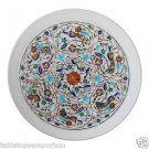 14"x 14" Marble Serving Kishti Plate Rare Gems Inlay Mosaic Marquetry Home Decor