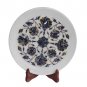 White Marble Round Serving Tray Plate Lapis Gem Pauashell Mosaic Inlay Deco Gift
