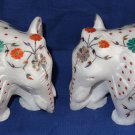 4" Tall Marble Elephant Pair Marquetry Pietra Dura Inlay Handmade Home Decor Art