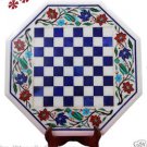 21" White Marble Coffee Chess Table Top Handicraft Parrot Decor Lapis Lazuli