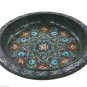 14" Green Marble Fruit Bowl Pietra Dura Mosaic Marquetry Home Decor Arts Gifts