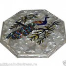15" White Marble Side Coffee Table Top Furniture Peacock Pietra Dura Gifts Art