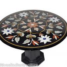 29" Black Marble Table Top Mosaic Marquetry Handmade Corner Table With Stand Art 29" Black Marble Table Top Mosaic Marquetry Handmade Corner Table With Stand Art