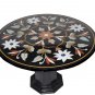 29" Black Marble Table Top Mosaic Marquetry Handmade Corner Table With Stand Art