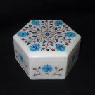 Marble Octagon Turquoise Floral Art Jewelry Box Semi Precious Decor Gifts Art Marble Octagon Turquoise Floral Art Jewelry Box Semi Precious Decor Gifts Art