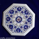 12" White Marble Stone Lapis Lazuli Coffee Side Table Pietra Dura Marquetry Art