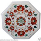 Size 1'x1' Marble Corner Coffee Table Top Rare Carnelian Gems Mosaic Decor