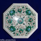 12" Marble Inlay Real Malachite coffee Side Table Pietra Dura Home Decor Art